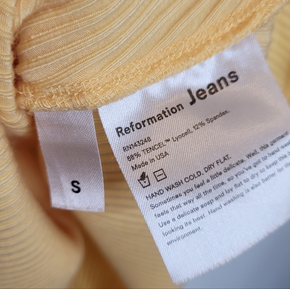 Reformation Liz Tie Shoulder Ribbed Mini Dress S Butter Yellow - Picture 7 of 7